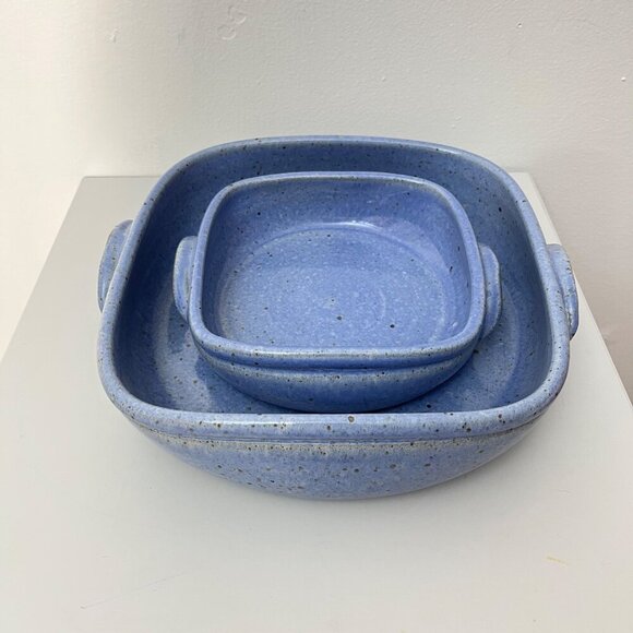 Handcrafted Blue Speckled Stoneware Square Baking‎ Dish With Handles Nesting - Picture 8 of 8